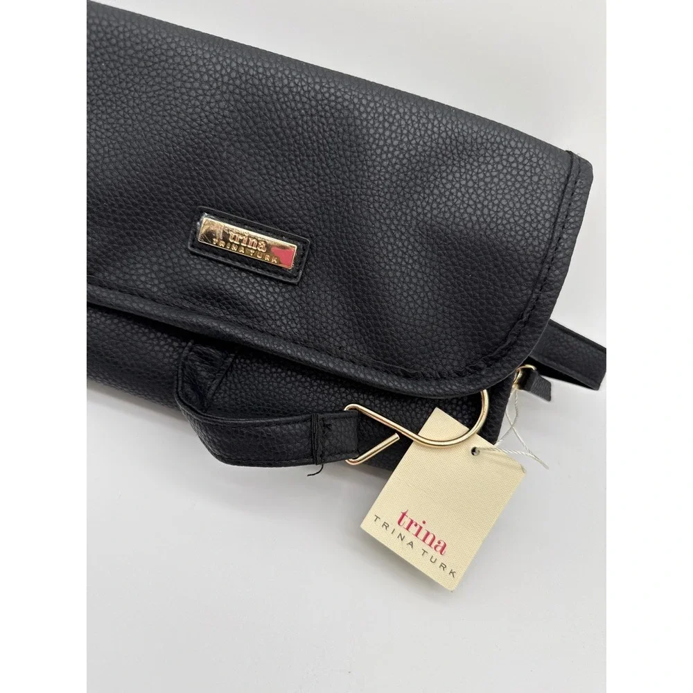 Trina Turk Hanging Toiletry Bag Black Pebbled Faux Leather Travel Organizer New